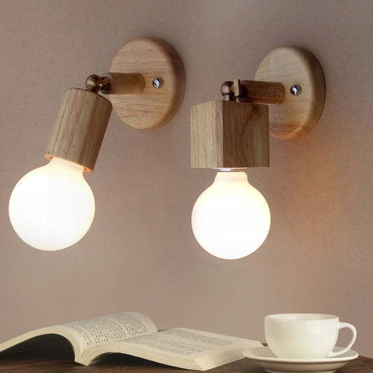 2Pcs Japanese Solid Wood Wall Lamps Modern Living Room Bedroom Bedside Aisle Lamps Bathroom E27 Rotatab Mirror Light