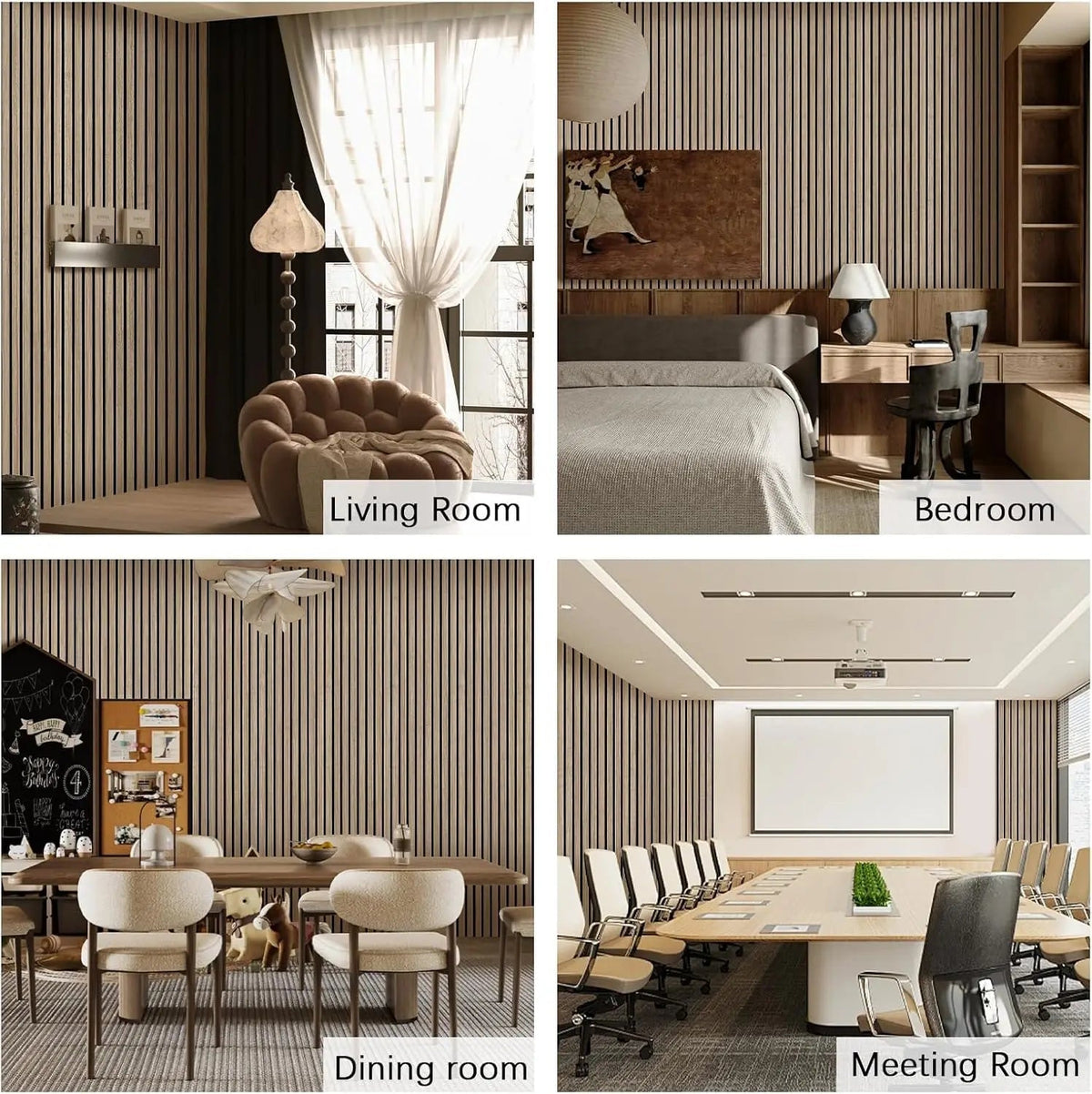 Wood Slat Acoustic Panels 94.5"×12.6" Wall Panels for Interior Wall Decor 3D Wood Slat Wall Panel Fluted Sound Absorbing Panel