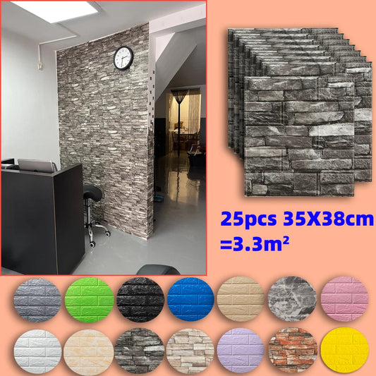 25Pcs 3D Wall Stickers Self Adhesive Wallpaper Panel Home Decor Living Room Bedroom Decoration Bathroom Kitchen House Sticker